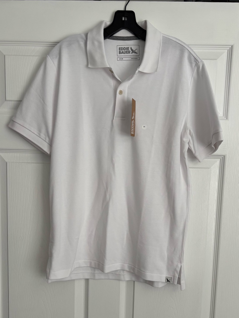 Eddie Bauer Men’s White 100% Cotton Pique Short Sleeve Classic Polo Shirt 2.0